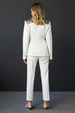 One Button 2-Piece White Women Work Suits with Seuiqns