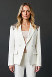 One Button 2-Piece White Women Work Suits with Seuiqns