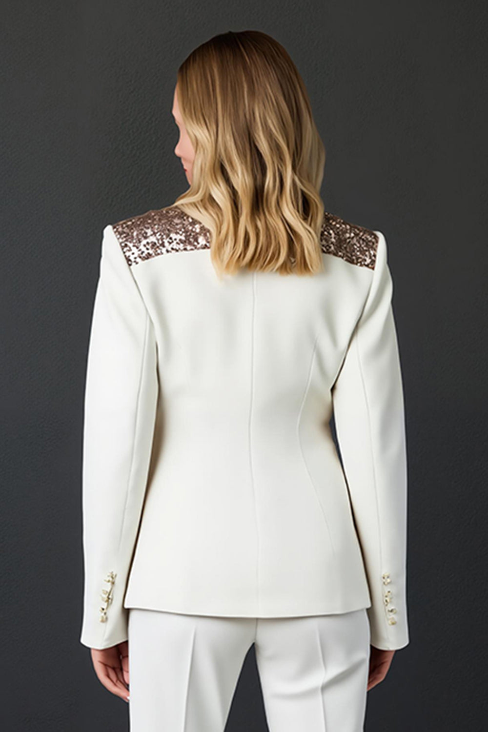One Button 2-Piece White Women Work Suits with Seuiqns
