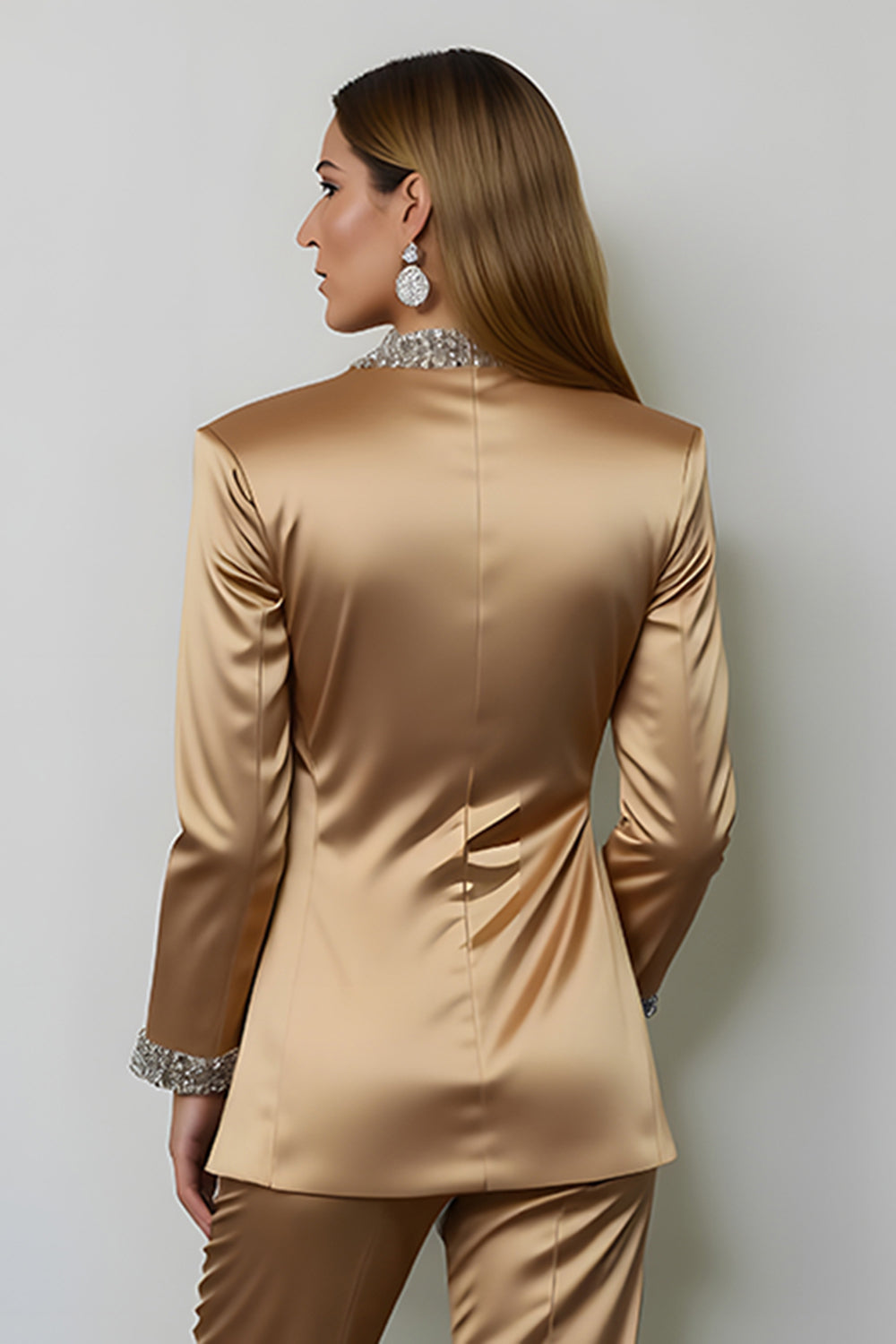 Dark Golden Beaded Peak Lapel 2 Piece Women Prom Suit