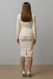 2 Piece Ivory Notched Lapel Pencil Work Dress With Slit