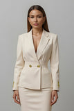 2 Piece Ivory Notched Lapel Pencil Work Dress With Slit
