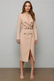 Blush Sheath Double Breasted Long Sleeve Work Dress With Slit