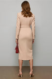 Blush Sheath Double Breasted Long Sleeve Work Dress With Slit