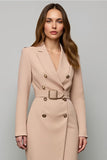 Blush Sheath Double Breasted Long Sleeve Work Dress With Slit