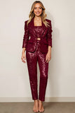Sequin 2 Piece Burgundy Shawl Lapel Prom Suit