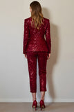 Sequin 2 Piece Burgundy Shawl Lapel Prom Suit