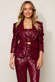 Sequin 2 Piece Burgundy Shawl Lapel Prom Suit