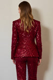 Sequin 2 Piece Burgundy Shawl Lapel Prom Suit