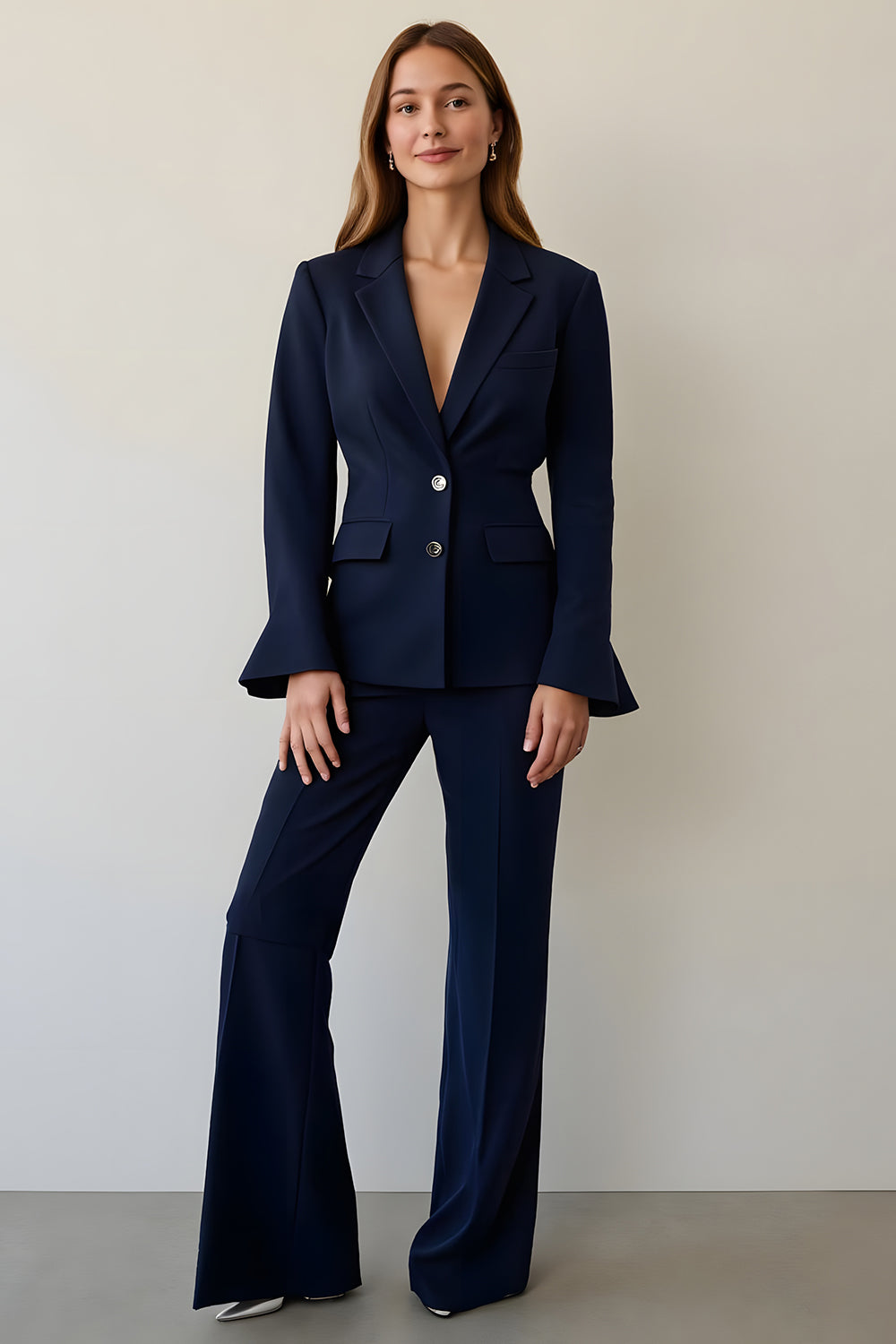 Navy Notched Lapel Single Breasted Business Suit