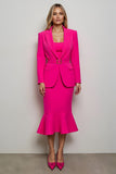 Fuchsia 2 Piece Mermaid Peak Lapel Midi Work Suit With Belt