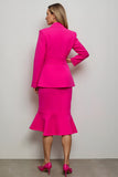 Fuchsia 2 Piece Mermaid Peak Lapel Midi Work Suit With Belt