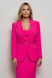 Fuchsia 2 Piece Mermaid Peak Lapel Midi Work Suit With Belt