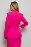 Fuchsia 2 Piece Mermaid Peak Lapel Midi Work Suit With Belt