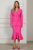 Mermaid Fuchsia 2 Piece Peak Lapel Midi Business Suit