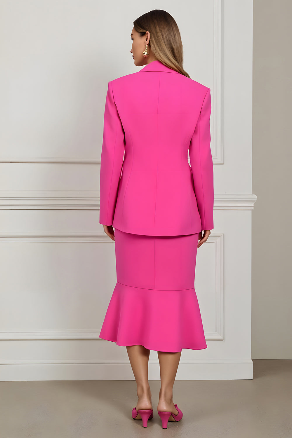 Mermaid Fuchsia 2 Piece Peak Lapel Midi Business Suit