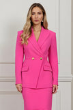 Mermaid Fuchsia 2 Piece Peak Lapel Midi Business Suit