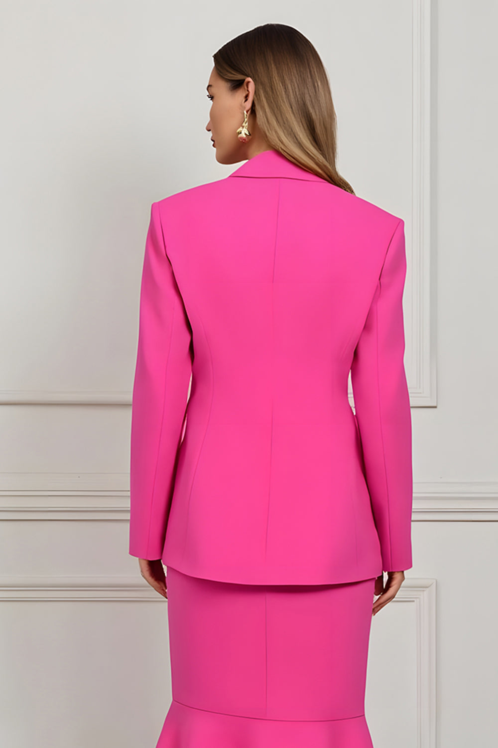 Mermaid Fuchsia 2 Piece Peak Lapel Midi Business Suit