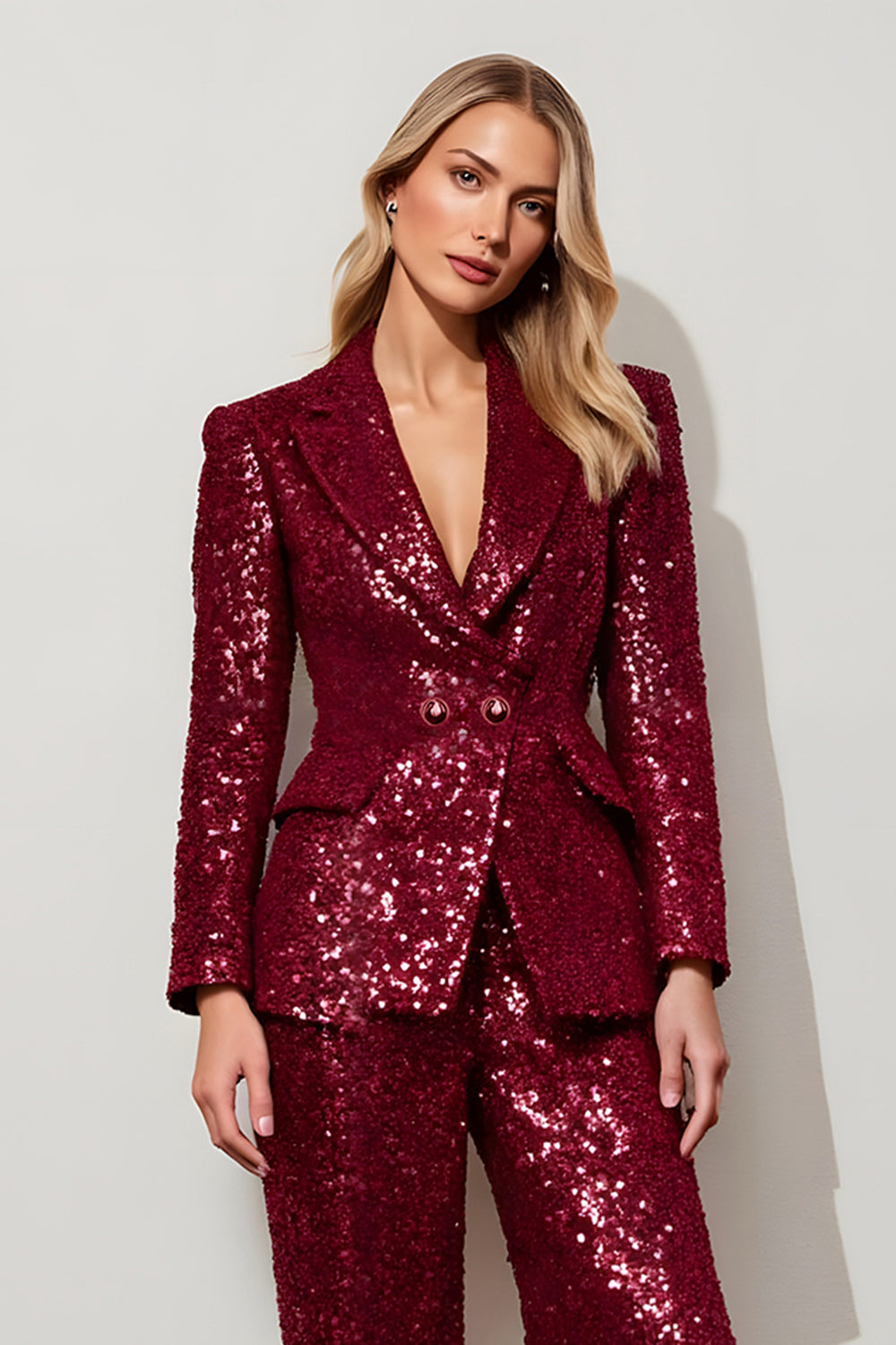 Burgundy 2 Piece Prom Suit with Sequins