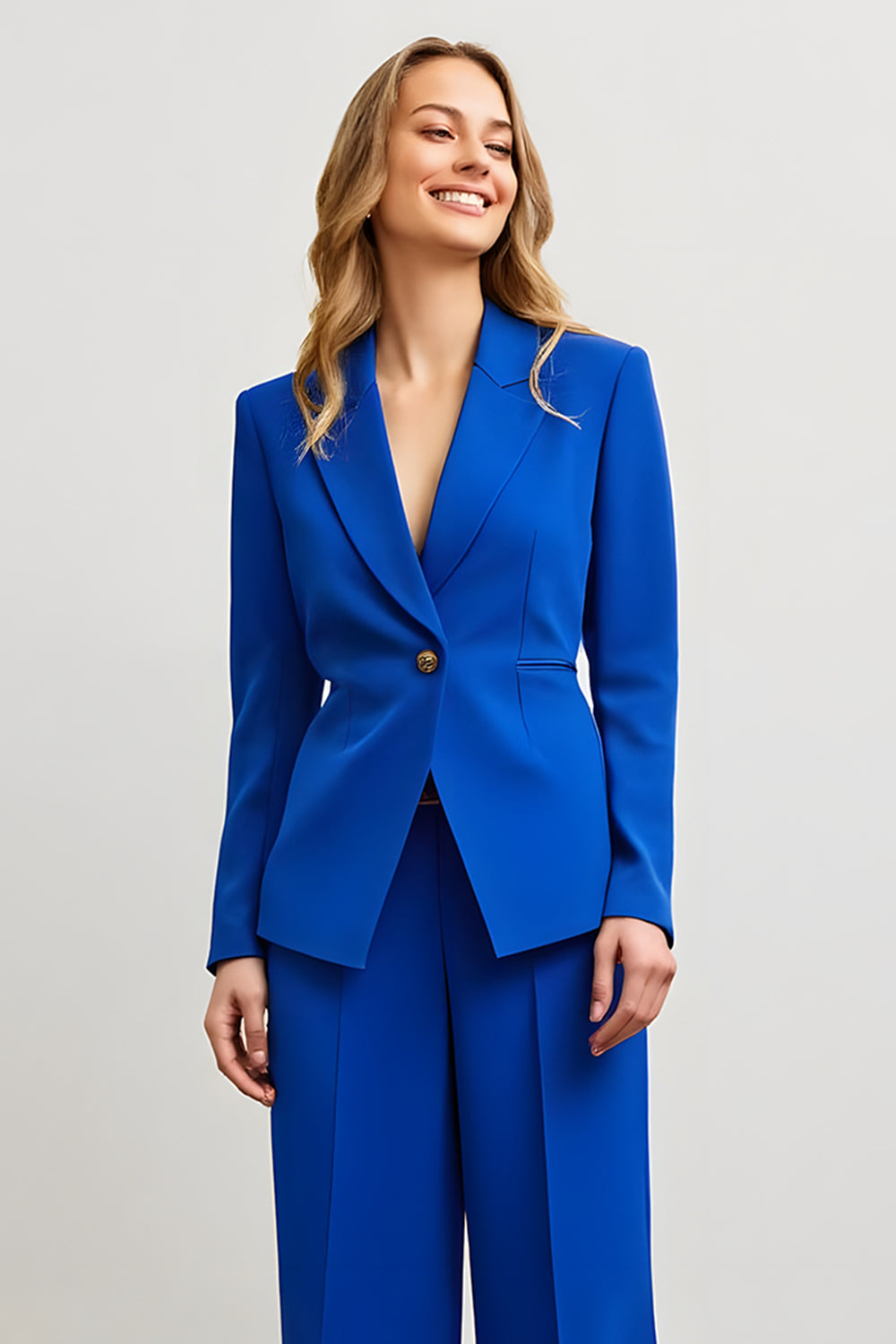 Royal Blue One Button 2 Piece Work Suit