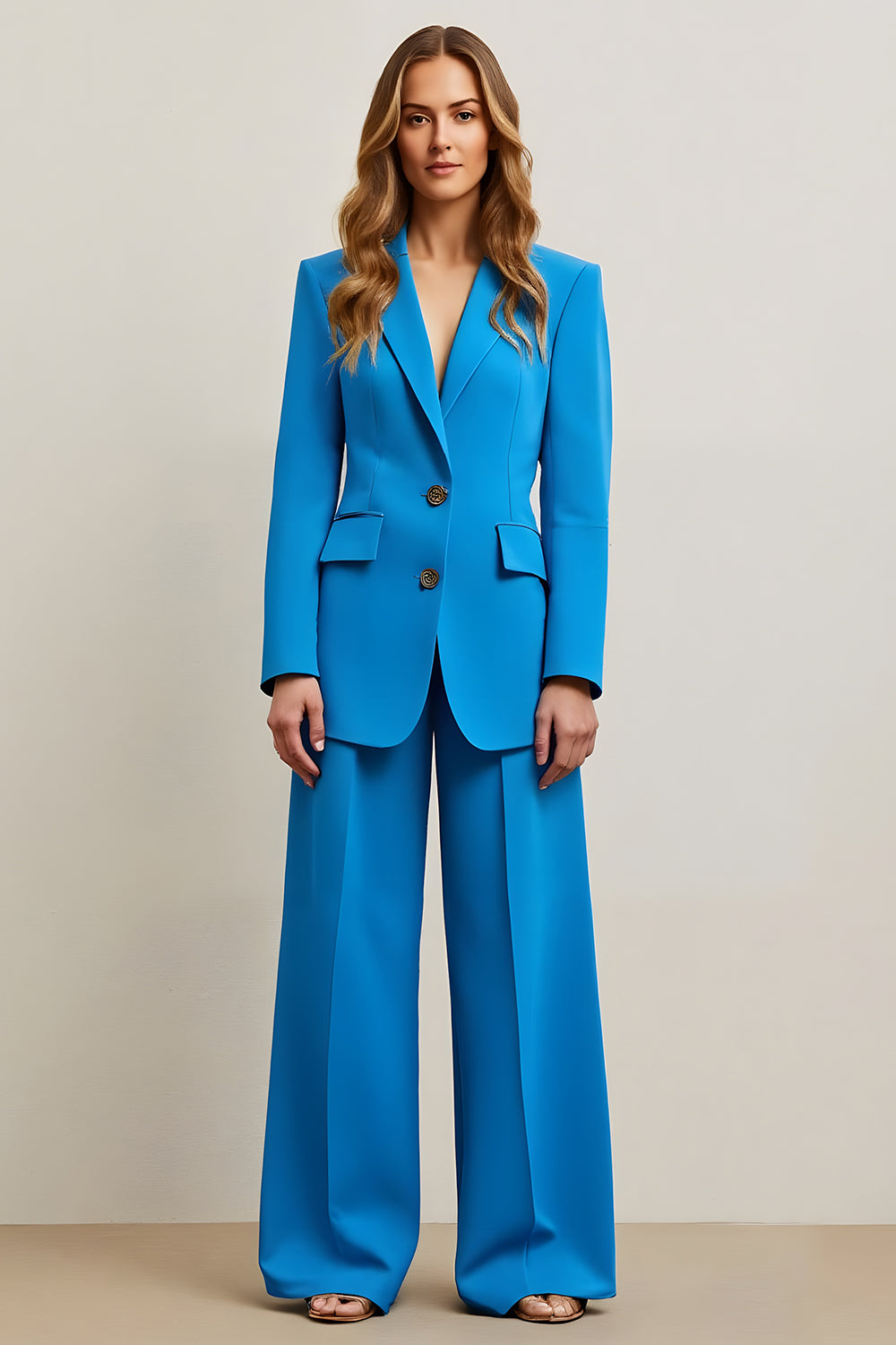 Blue Single Breasted 2 Piece Business Casual Suit
