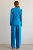 Blue Single Breasted Peak Lapel 2 Piece Business Suits