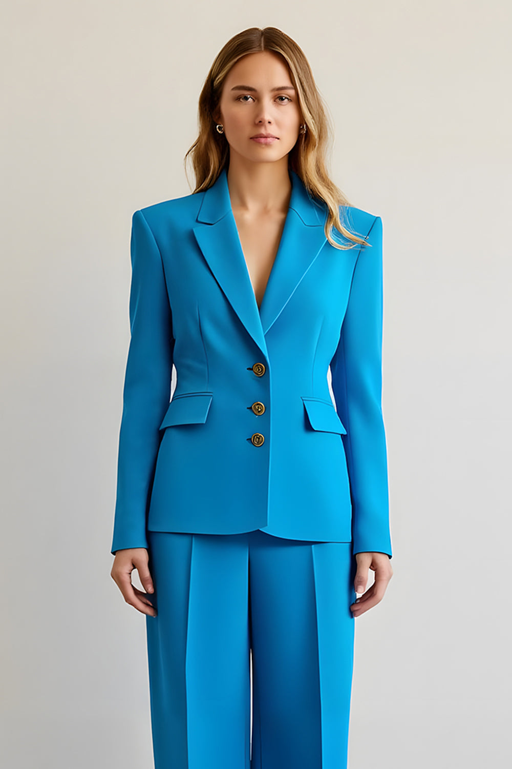Blue Single Breasted Peak Lapel 2 Piece Business Suits