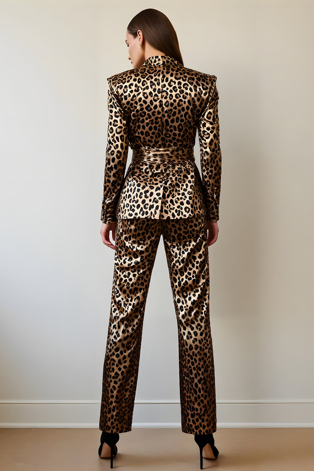 Leopard Gold Black 2 Piece Prom Suit