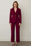 Burgundy Single Breasted 2 Piece Business Suits With Ruffles