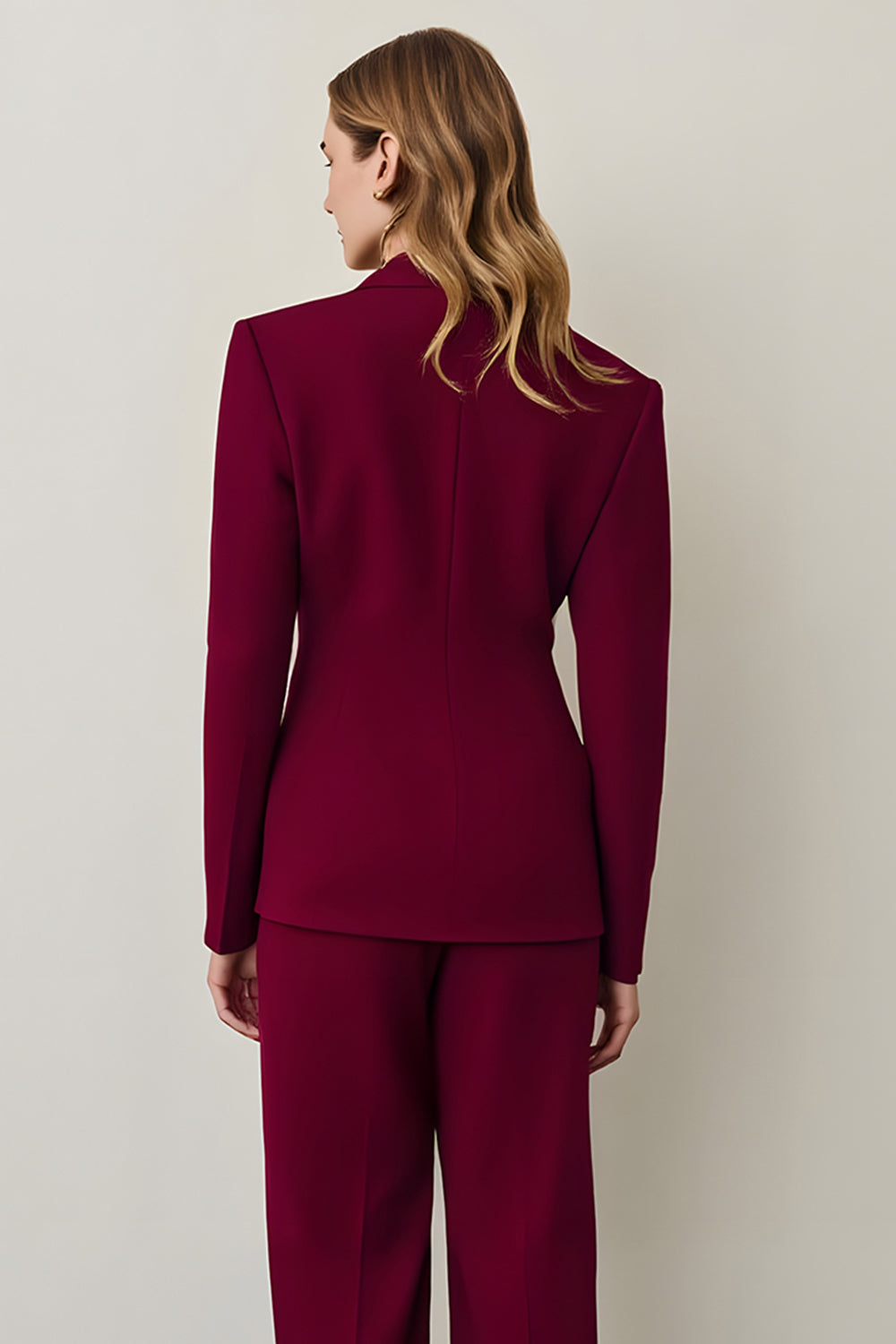 Burgundy Single Breasted 2 Piece Business Suits With Ruffles