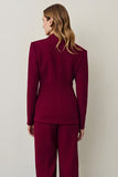 Burgundy Single Breasted 2 Piece Business Suits With Ruffles