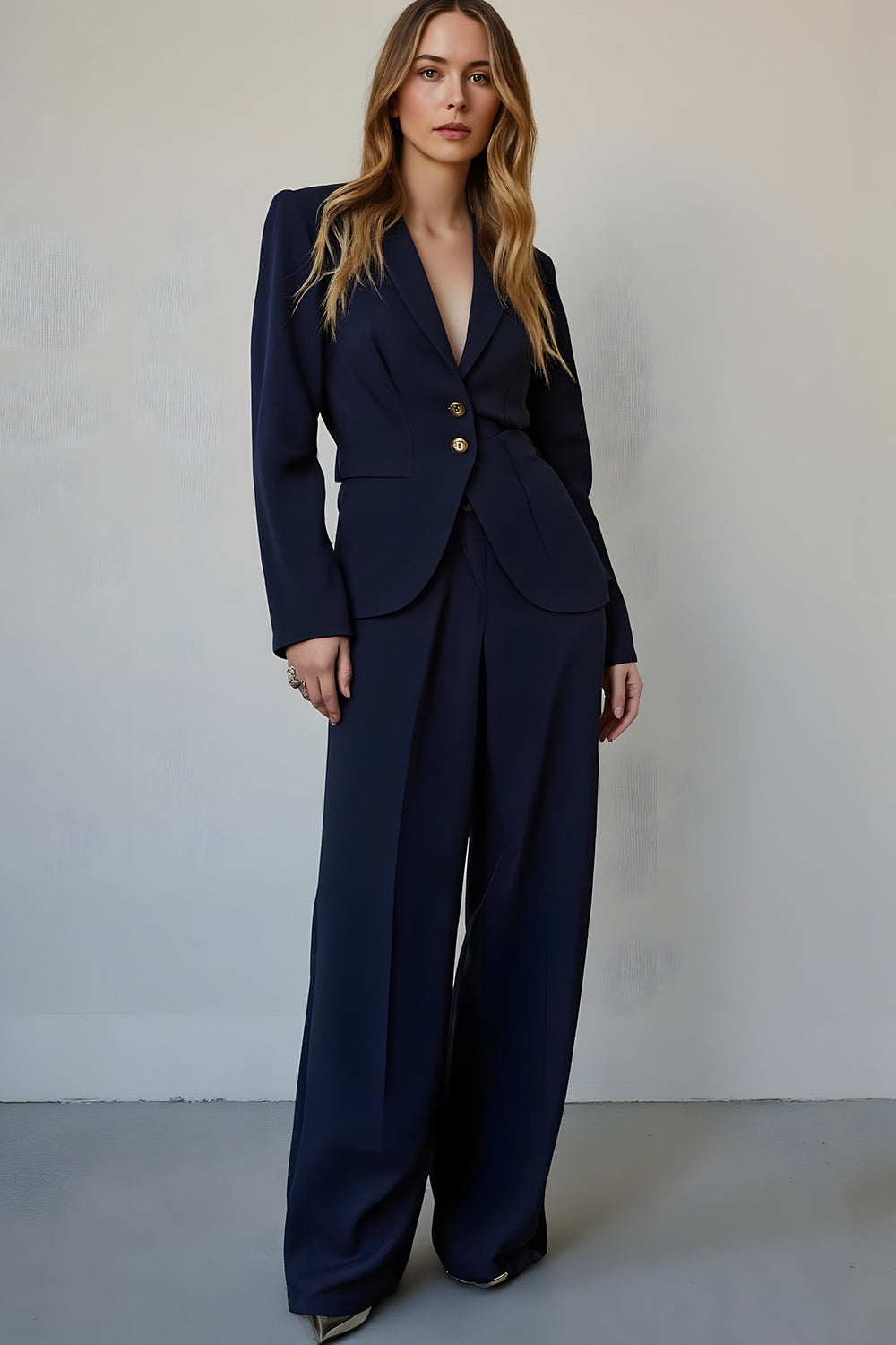 Navy 2 Piece Single Breasted Business Casual Suit