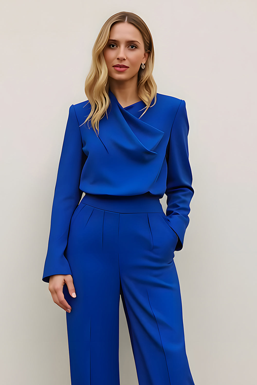 Royal Blue Long Sleeve Business Casual Outfit