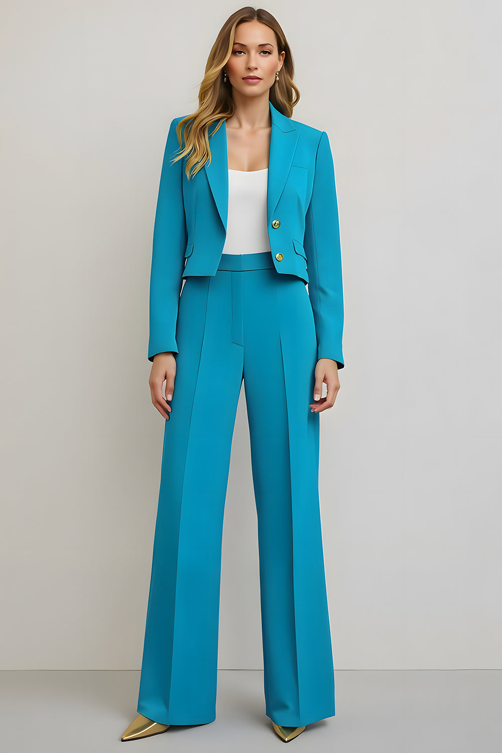 Blue Peak Lapel 2 Piece Cropped Business Suit