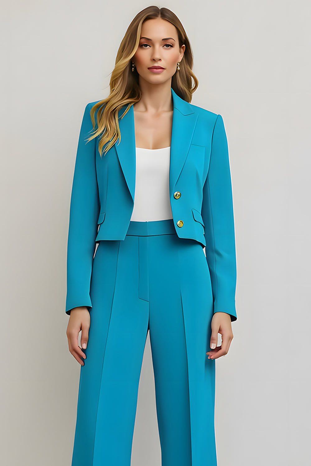 Blue Peak Lapel 2 Piece Cropped Business Suit