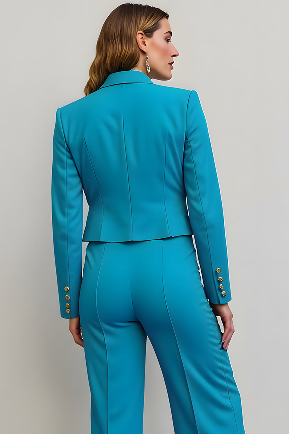 Blue Peak Lapel 2 Piece Cropped Business Suit