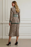 2 Piece Leopard Coffee Notched Lapel Midi Work Suit