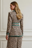 2 Piece Leopard Coffee Notched Lapel Midi Work Suit