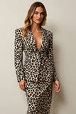 Leopard Coffee One Button 2 Piece Midi Pencil Business Suit
