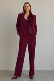 Burgundy 2 Piece Prom Suit With Ruffles