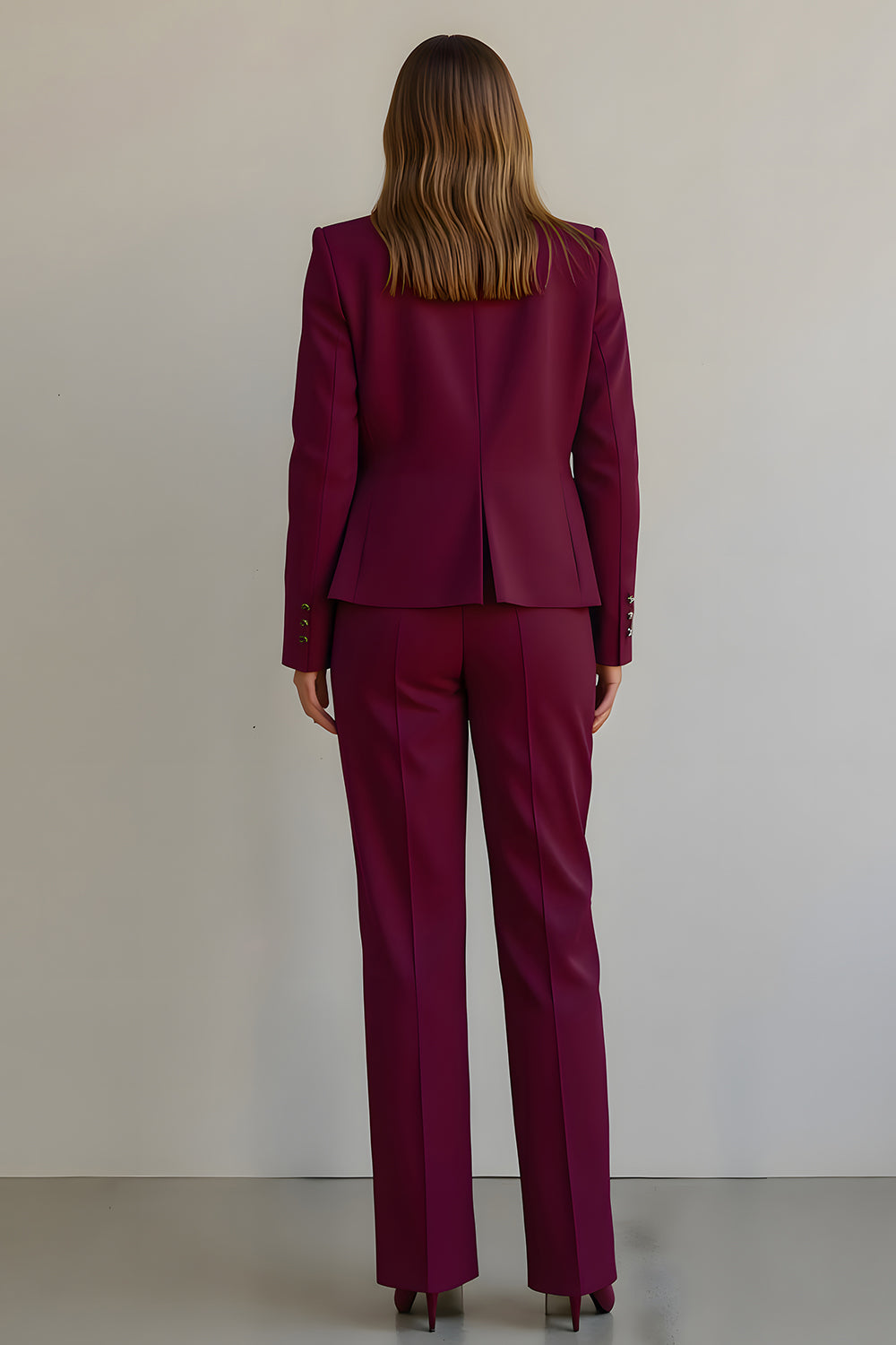 Burgundy 2 Piece Prom Suit With Ruffles