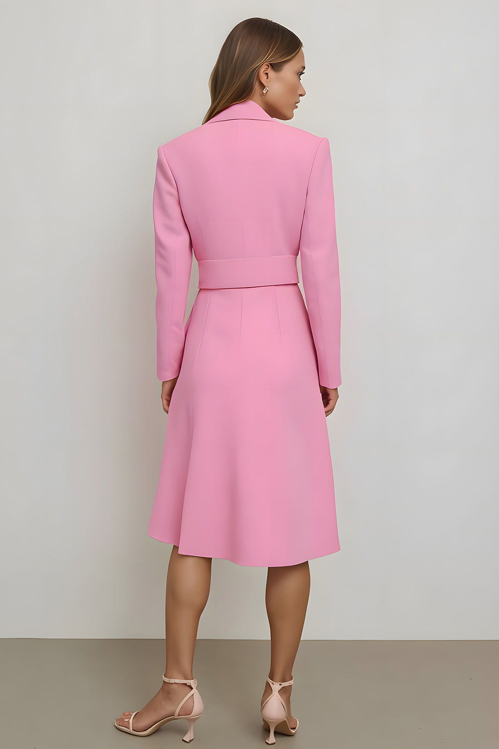 Pink Notched Lapel Sheath Midi Work Dress