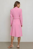 Pink Notched Lapel Sheath Midi Work Dress