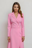 Pink Notched Lapel Sheath Midi Work Dress