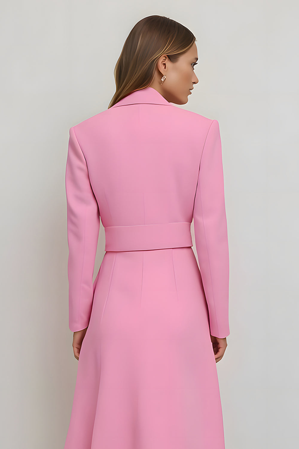 Pink Notched Lapel Sheath Midi Work Dress