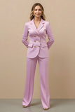 Pink Notched Lapel 2 Piece Double Breasted Work Suit