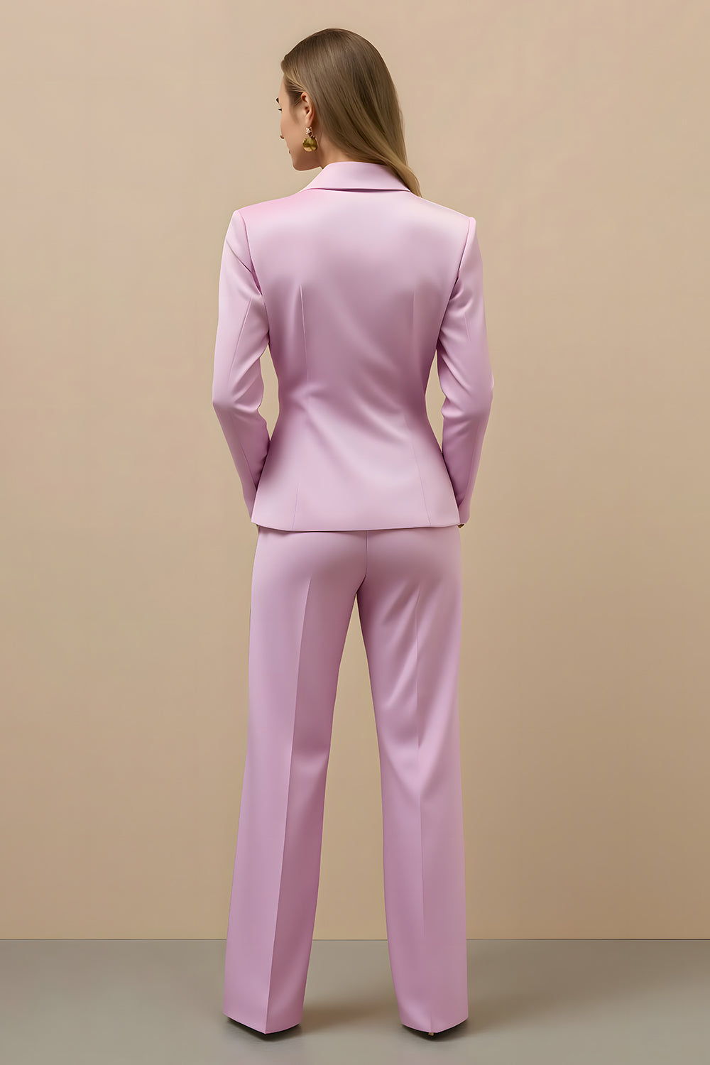 Pink Notched Lapel 2 Piece Double Breasted Work Suit