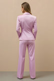 Pink Notched Lapel 2 Piece Double Breasted Work Suit