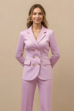 Pink Notched Lapel 2 Piece Double Breasted Work Suit