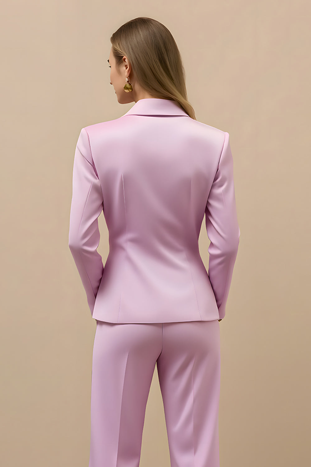 Pink Notched Lapel 2 Piece Double Breasted Work Suit